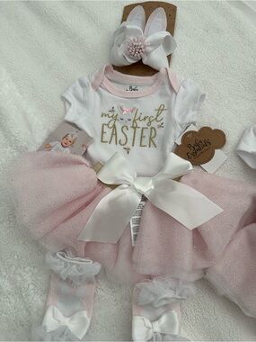 My First Easter Pink Tutu Baby Dress Set new born photo prop